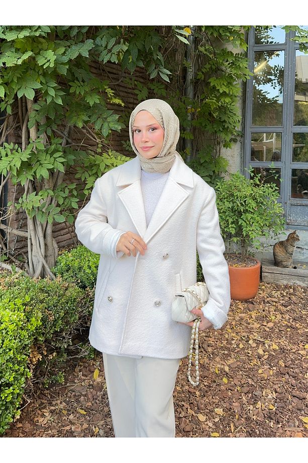 Oversize Kaşe Astarlı Ceket - 4