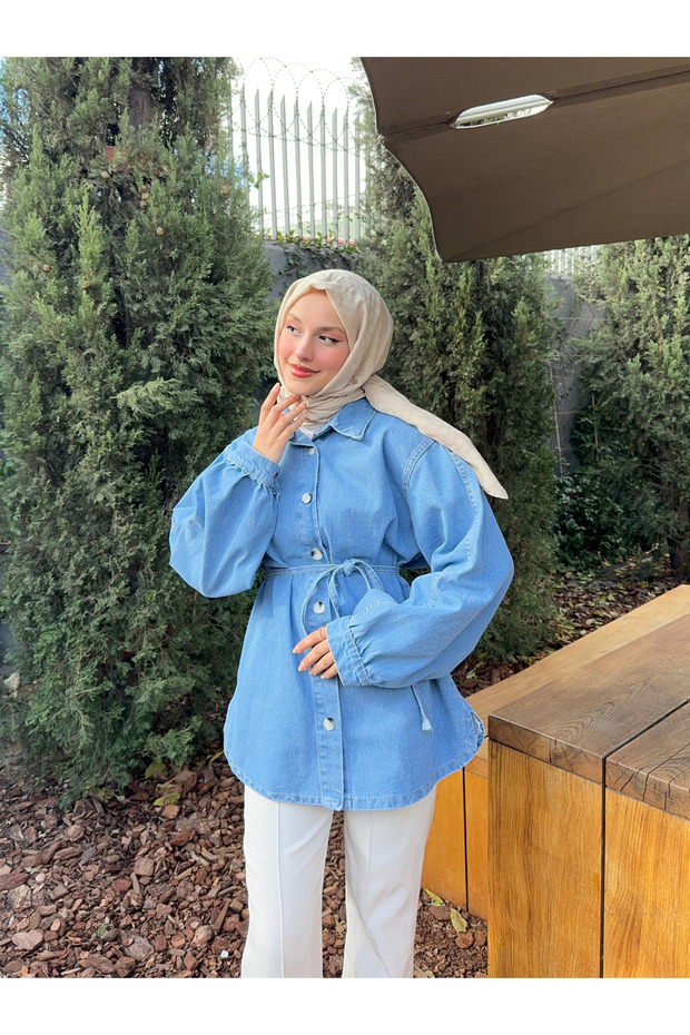 سترة الدنيم مع ربطة الخصر - 3