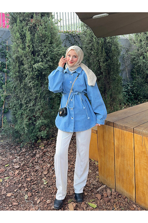 سترة الدنيم مع ربطة الخصر - 4