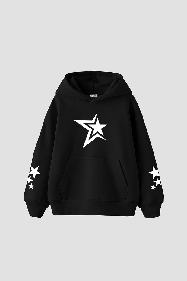 816 Stars Printed Oversize Unisex Black Hoodie