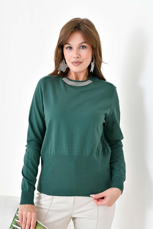 Women's Chain Detailed Sweater Emerald 20823