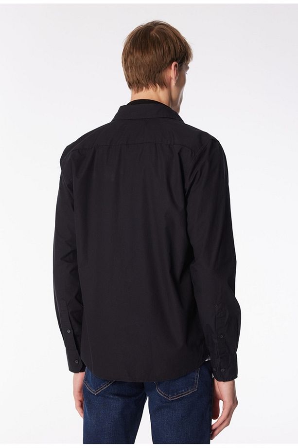 Regular Fit Normal Kesim %100 Pamuk Siyah Gömlek - 6