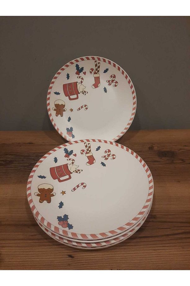KERAMİKA SERVİS TABAĞI 26 CM 6 ADET MAT DESENLİ YILBAŞI - 4