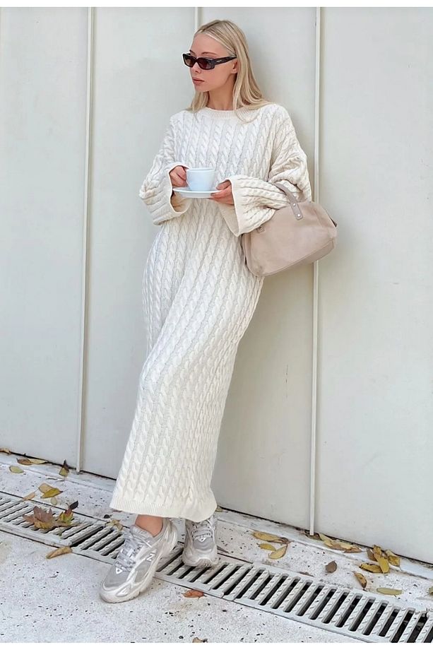 KADIN OVERSIZE SAÇ ÖRGÜ UZUN ELBİSE - 1