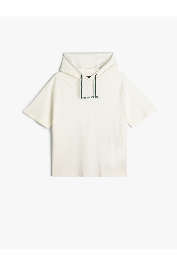 Hooded T-Shirt Slogan Printed Short Sleeve