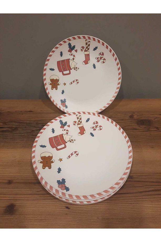 KERAMİKA SERVİS TABAĞI 26 CM 6 ADET MAT DESENLİ YILBAŞI - 6