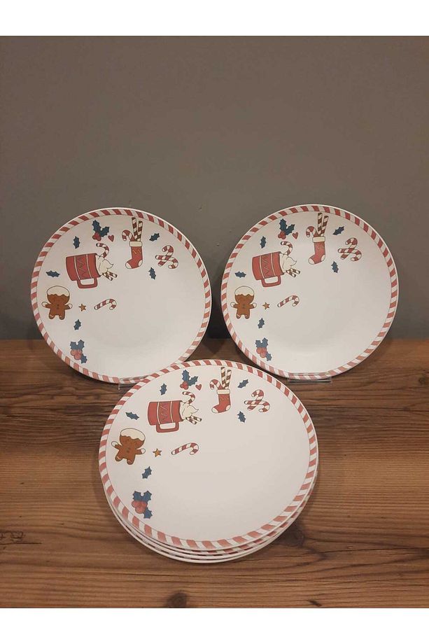 KERAMİKA SERVİS TABAĞI 26 CM 6 ADET MAT DESENLİ YILBAŞI - 1