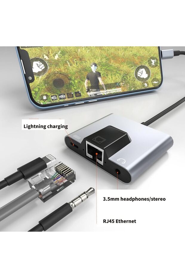 İphone ile Uyumlu Lightning/Type-C Telefon/Tablet Ethernet  Adaptörü,RJ45 Adaptörü Zr815 - 5