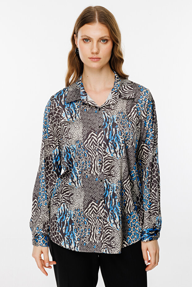 Polo Yaka Desenli Bluz - 1