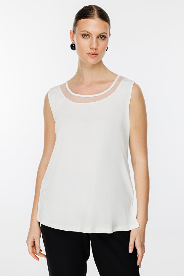 Yakası Tül Basic Bluz - 1