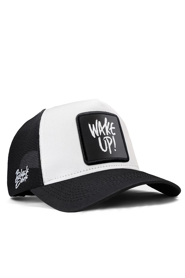V1 Wake Up Logolu Siyah-beyaz Trucker Şapka - 1