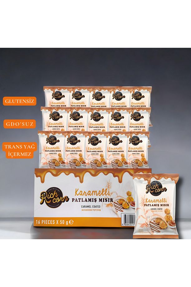 Richcorn Gurme Patlamış Mısır- Karamelli Popcorn 50 g *16 Adet - 1
