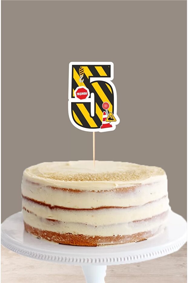 Engineering Vehicles Themed 5 Years Old (Five) Cake Ornament *Thick Paper