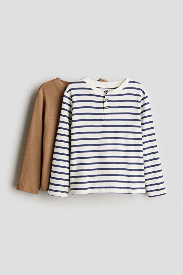 قطعتان من قمصان Henley المضلعة - 1