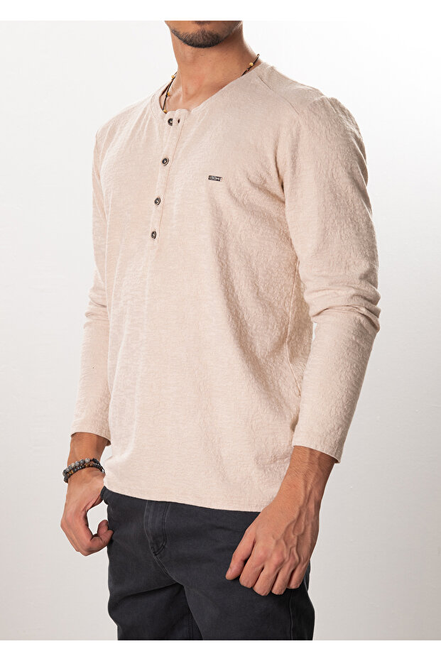 Bej Düğmeli Sweatshirt - 3