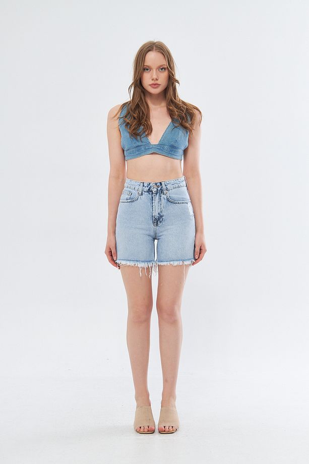 TREND Yıpratmalı  Denim  Şort - 1
