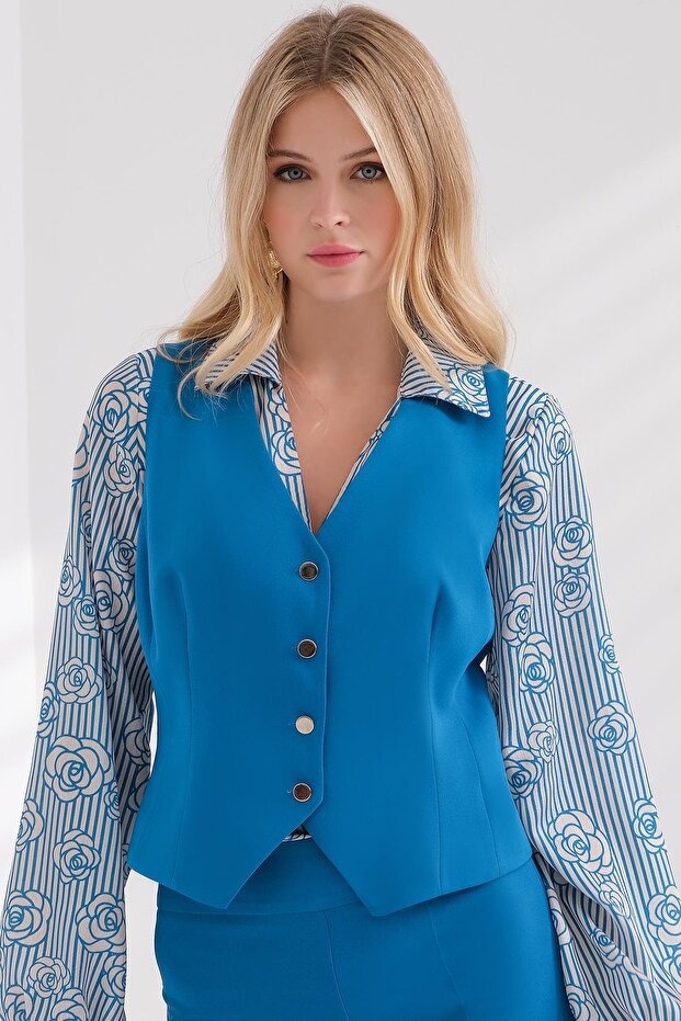 Gold Metal Düğmeli Yelek - 2