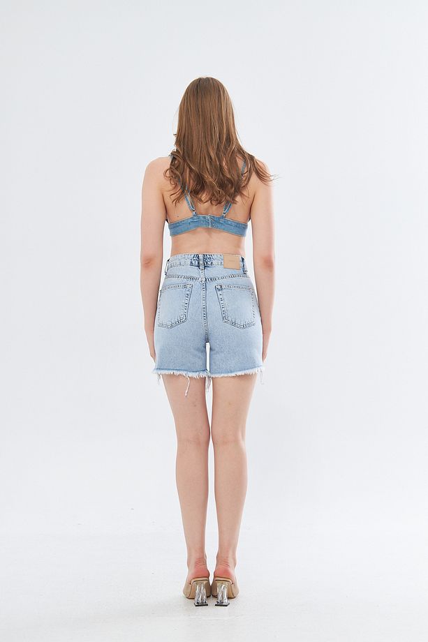 TREND Yıpratmalı  Denim  Şort - 3