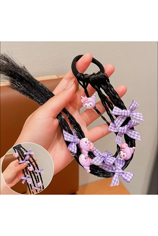 Sanrio 1Pcs Kuromi Cosplay Figure Hair Braid Postij Wig Elasticized Braid Hair Accessory Women
