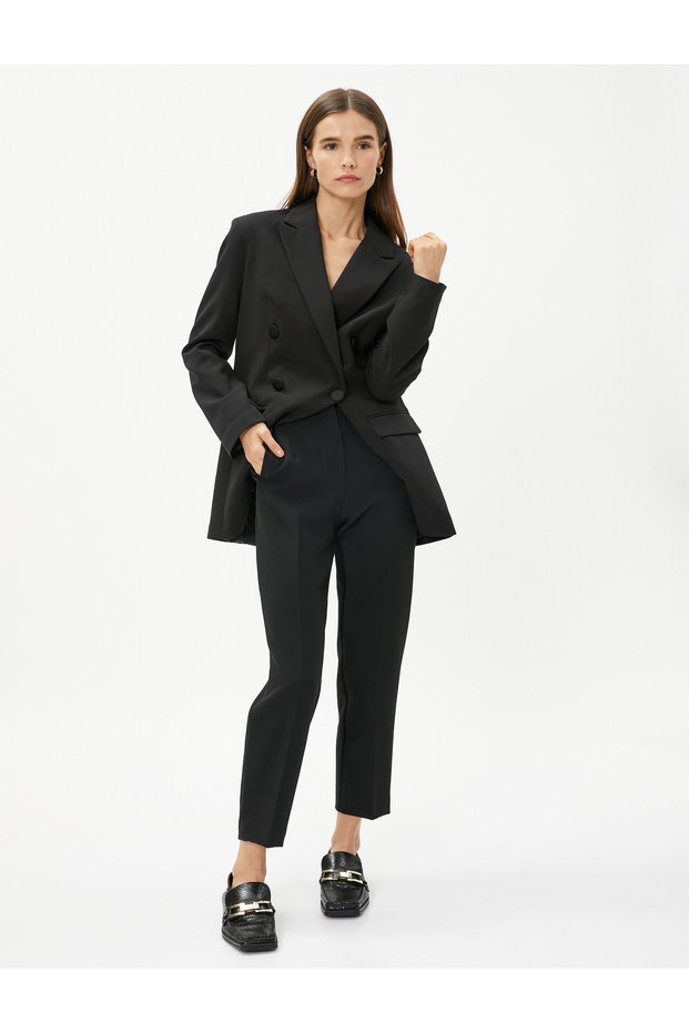 Stitching Detailed Cigarette Fabric Trousers Straight Leg