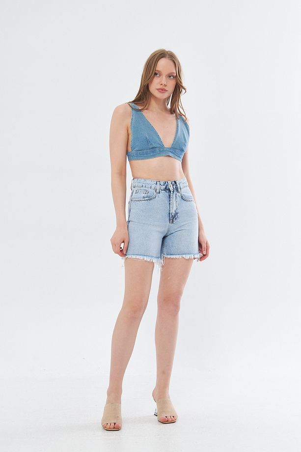 TREND Yıpratmalı  Denim  Şort - 4
