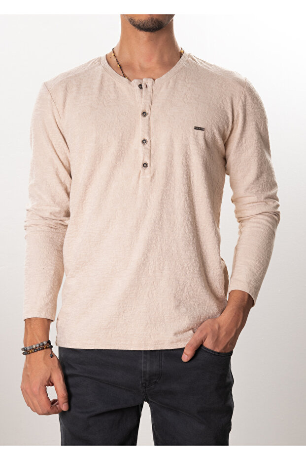 Bej Düğmeli Sweatshirt - 2