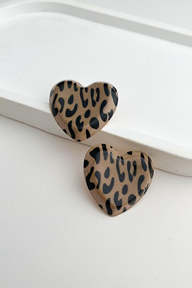Leopar Kalp Küpe (3cm) - 1