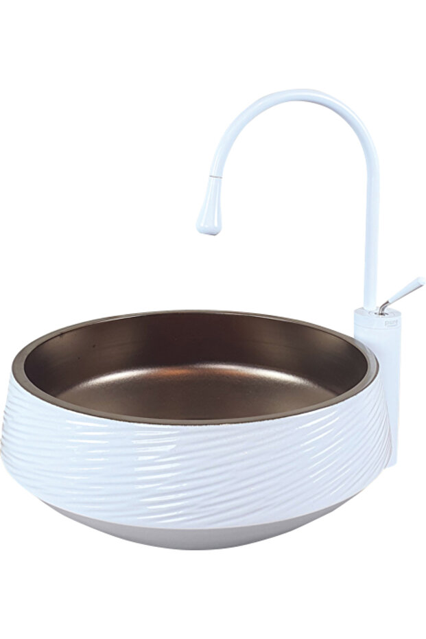 Pure Aztek Beyaz Bakır Tezgah Üstü Çanak Lavabo Wc-905 - 1
