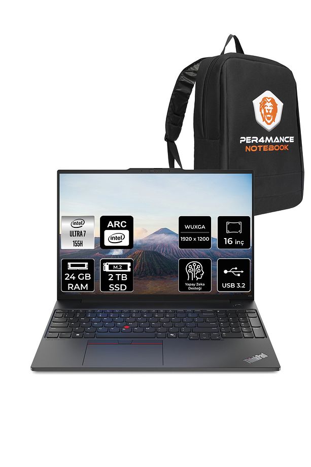 ThinkPad E16 G2 Ultra 7 155H 24GB 2TB SSD 16'' WUXGA FDOS 21MA002UTX & PER4 ÇANTA - 1