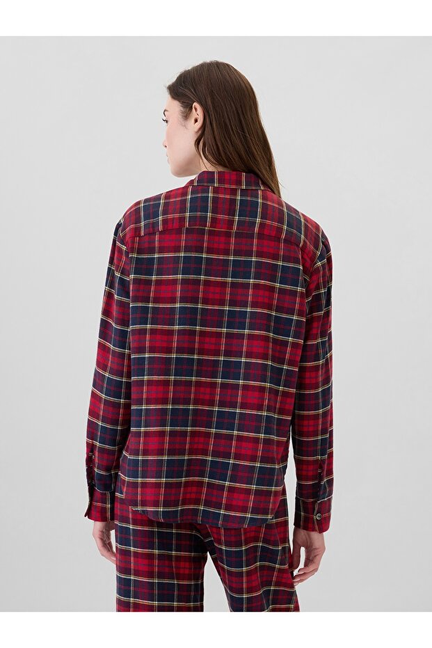 Kadın Bordo Relaxed Flannel Pijama Üstü - 4