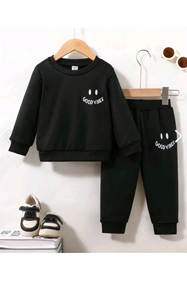 Children's Top and Bottom Set Unisex Long Sleeved Crewneck and Pants Two-Piece Set