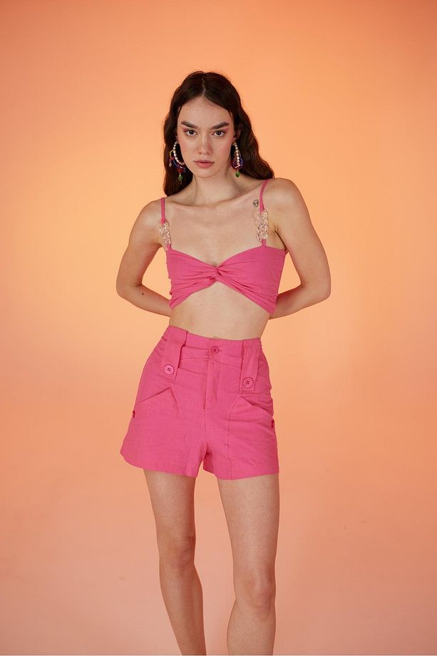 Koton Kumaş Astarlı Mini Rise Şort Pembe - 4