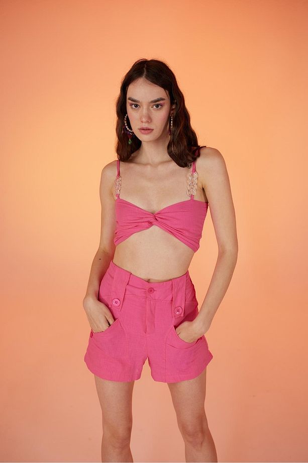 Koton Kumaş Astarlı Mini Rise Şort Pembe - 3