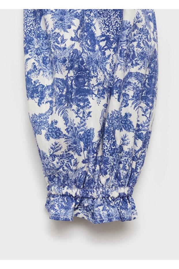 Geraffte, gemusterte Bluse - 7