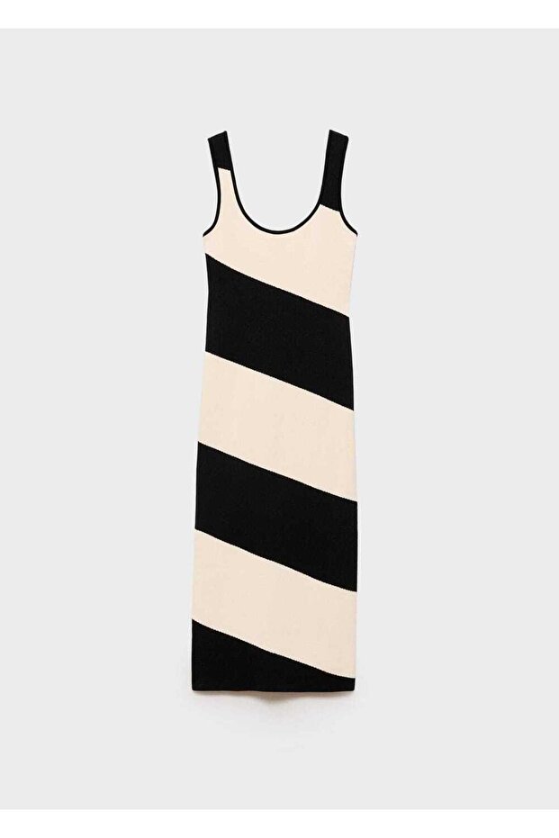 Çizgili midi triko elbise - 3
