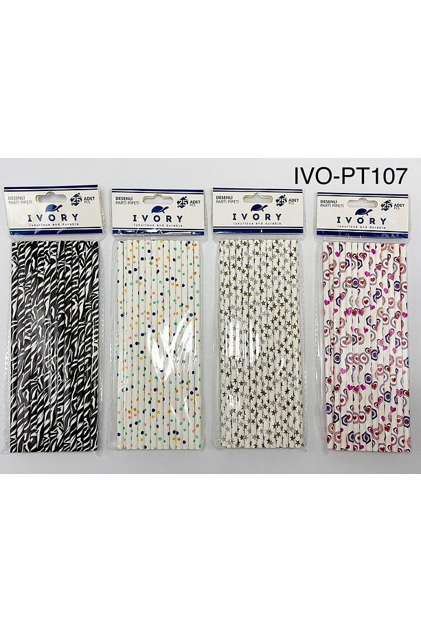 BHR TEM- Kağıt Pipet 20 cm 25 Adet DESENLİ - 2