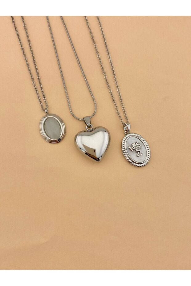 Çelik Sedefli Madalyon Kolye - 7