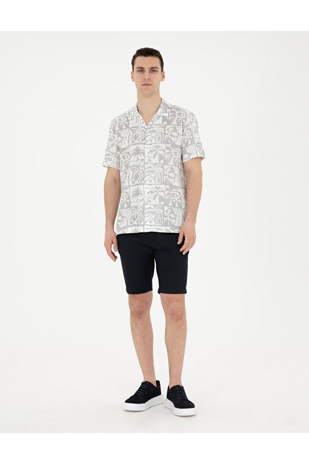 Navy Blue Slim Fit Woven Shorts 50284273 -Vr033