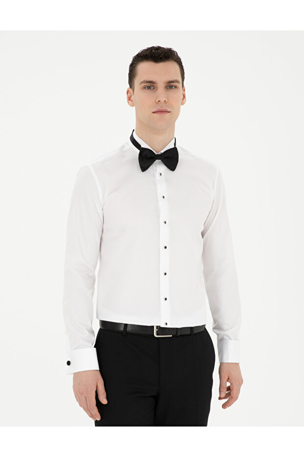 White Slim Fit Tuxedo Shirt 50286244-Vr013
