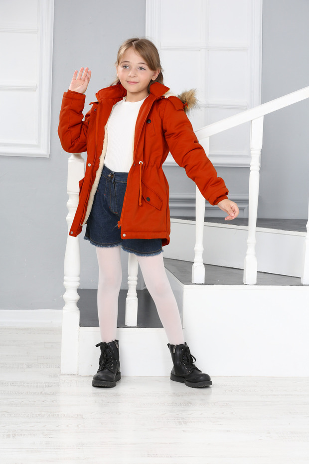 Girl's Water and Windproof Fur Lined Removable Hooded Coat