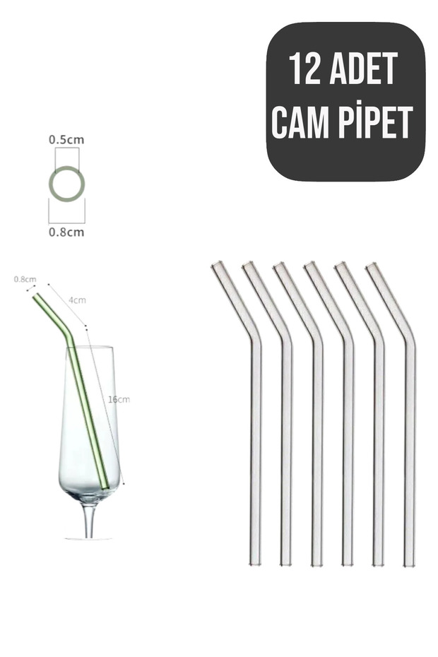 (12 Pieces) Clear Glass Straw - Inclined Glass Straw