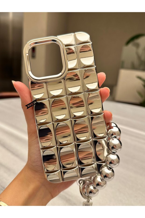 iPhone 15Promax Mold Patterned Shiny Gray Special Design Flexible Quality Silicone Durable Charm Case