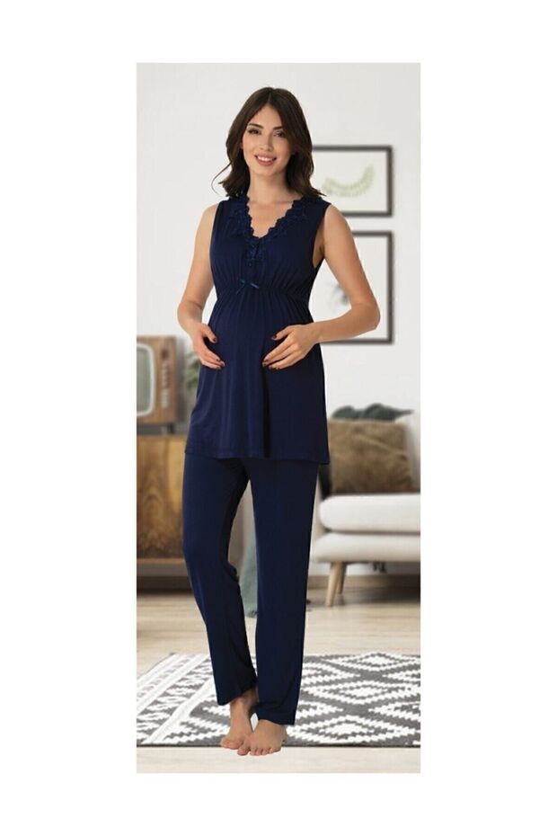 Effort Women's Navy Blue Maternity Pajama Set 8032