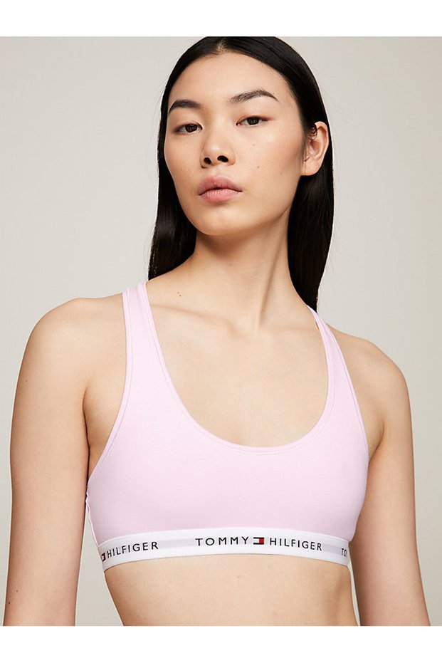 Women's Organic Cotton Sports Bra - Elastic Band and Racer Back Design - Pink