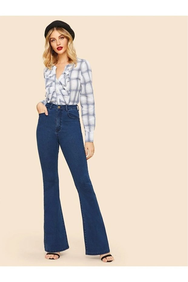 Klina Blue Flared Leg Jeans Flare Women's Colorfast Power Lycra Recovery Jeans