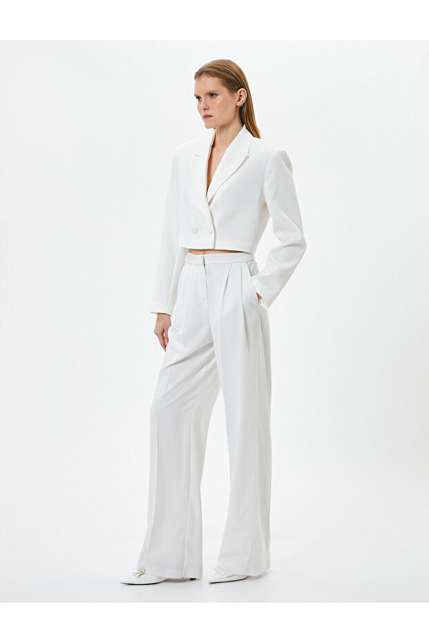 Crop Blazer Jacket Buttoned Double Breasted - 2