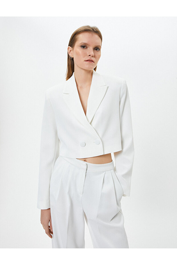 Crop Blazer Jacket Buttoned Double Breasted - 1