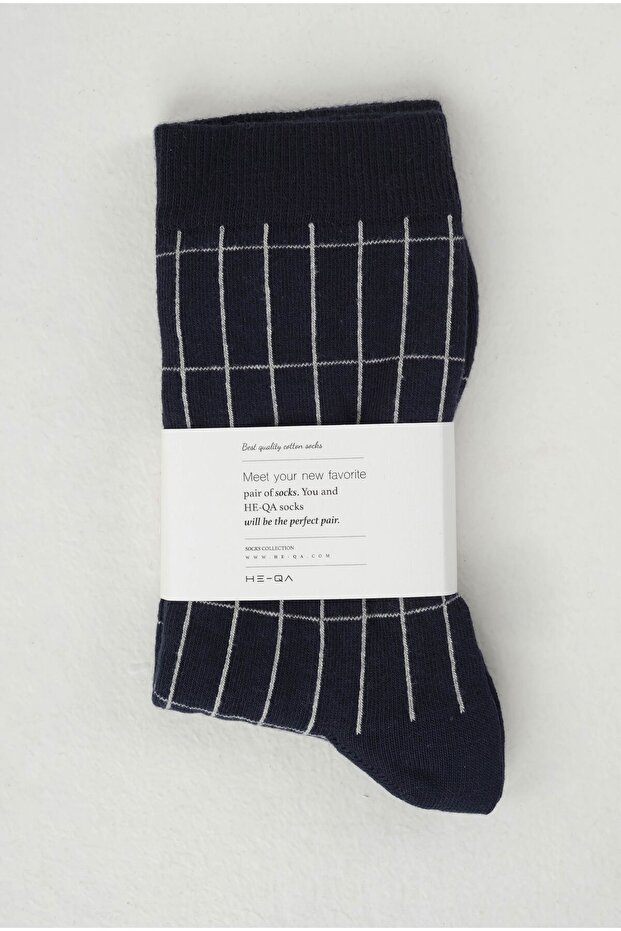Grid Pattern Socks Navy Blue-Grey - 3