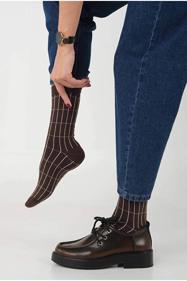 Grid Pattern Socks Bitter Brown-Beige - 1