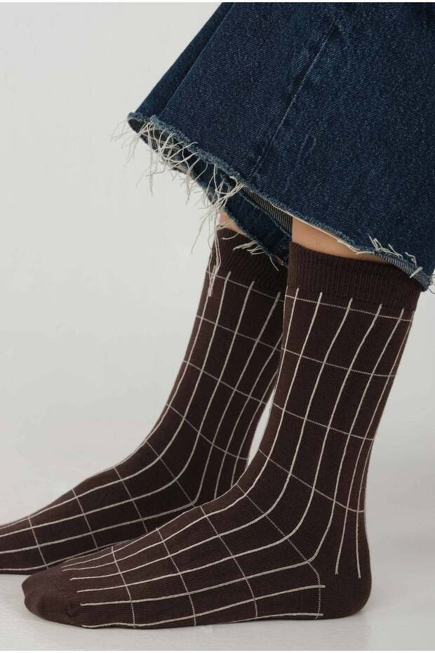 Grid Pattern Socks Bitter Brown-Beige - 2